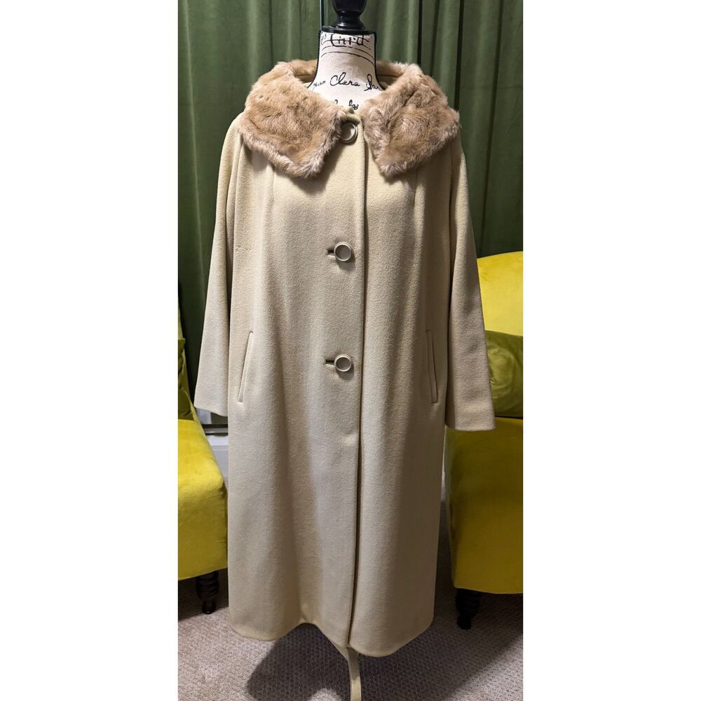 Vintage 1950s Wool Winter Coat w/ Genuine Mink Fur Collar, Union made ILGW USA